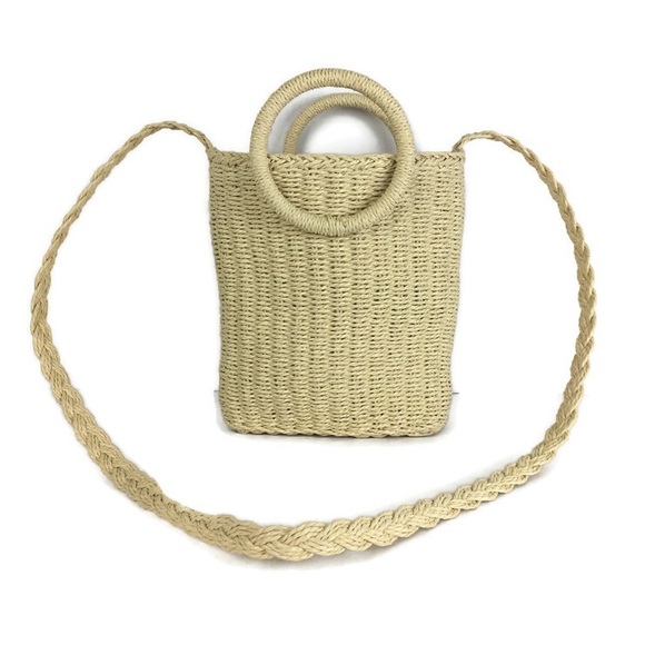 Handbags - Boho Straw Paper Crossbody Bag Handbag in Cream
